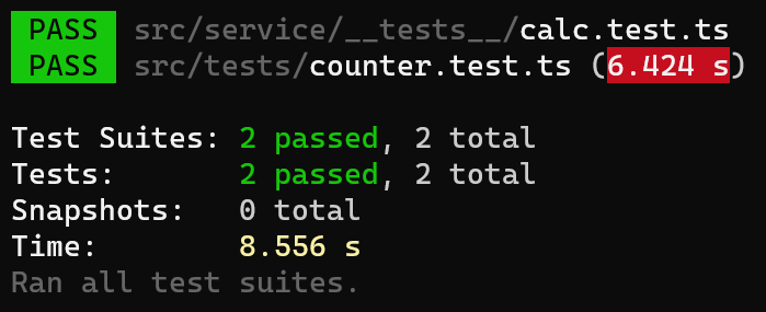 Vue Testing Libraryのテスト実行結果で成功した様子